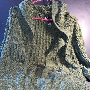 Kempson Women Polyester Knitted Green Cardigan Sweater Size Large Long Sleeve